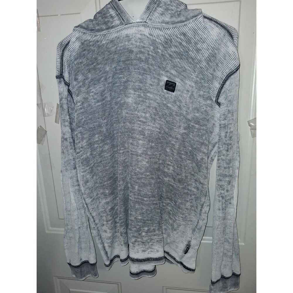 Billabong Waffle Knit Hoodie Womens Large Gray Thermal Surf Pullover Lightweight